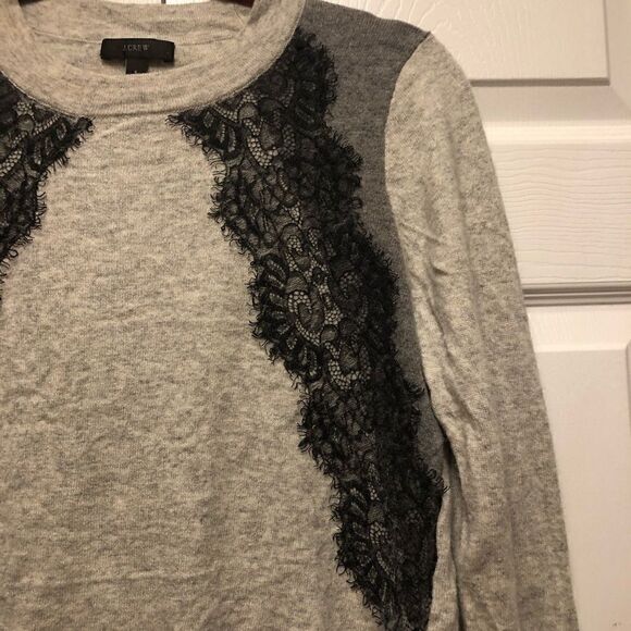 J. Crew Gray Colorblock Lace Wool Sweater S - Picture 2 of 4